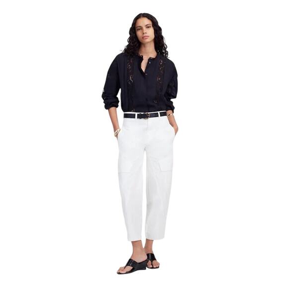 NWT J.Crew White Barrel-Leg Utility Cargo Pants Cotton Twill Size 12 - Picture 1 of 10